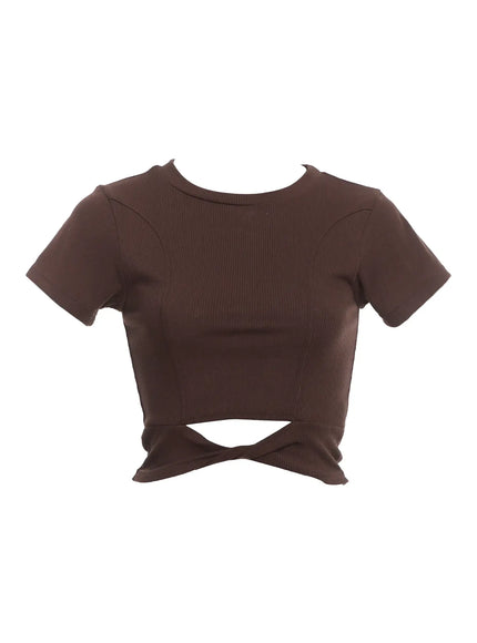 twisted-knot-front-cropped-tee-ic503 / Brown