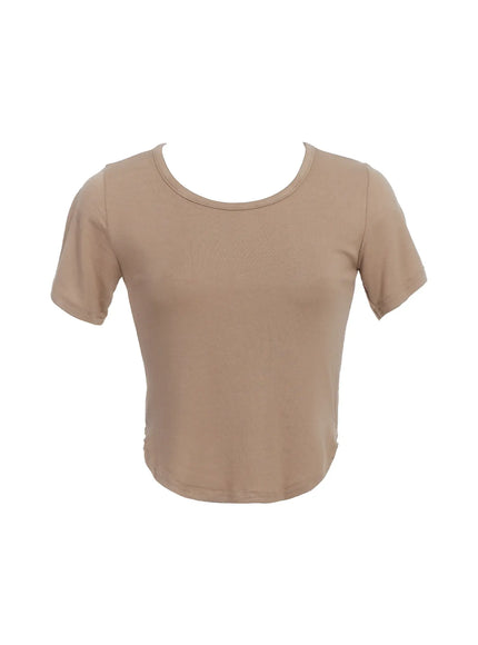 essential-cropped-round-neck-tee-ic503 / Dark beige