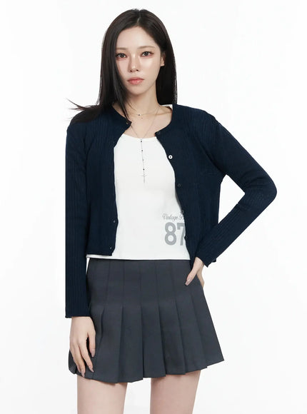 basic-ribbed-cardigan-ij528 / Dark blue