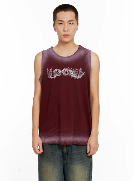 mens-distressed-muscle-tee-ig508 / Dark red