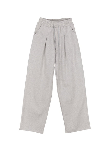 cotton-pintuck-wide-fit-sweatpants-iy516 / Gray