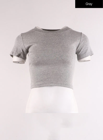 crew-neck-slim-crop-top-if402 / Gray