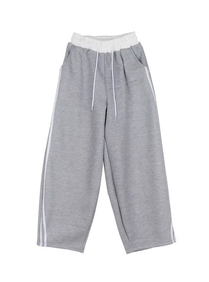 fleece-baggy-drawstring-sweatpants-in528 / Gray