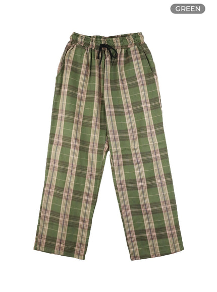 mens-wide-fit-gingham-trousers-ia401 / Green