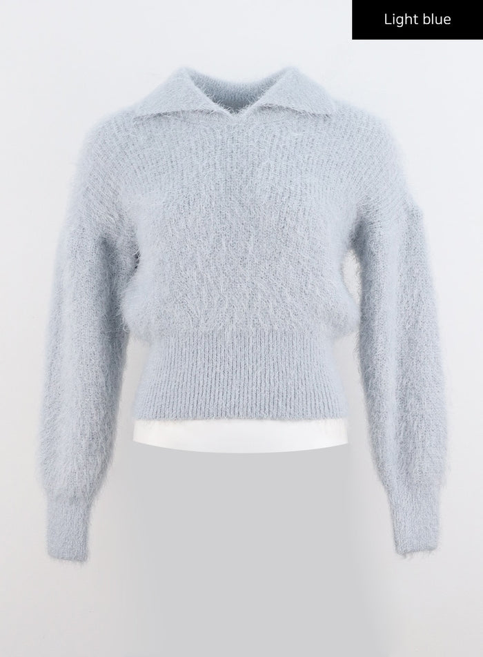 fuzzy-knit-collar-sweater-io320 / Light blue