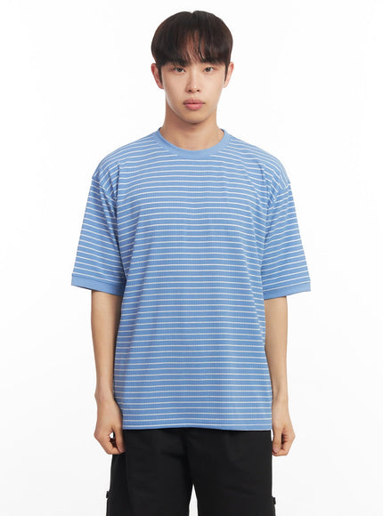 mens-striped-round-neck-t-shirt-ia518 / Light blue