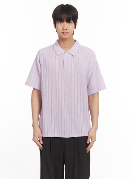 mens-loose-fit-collared-ribbed-t-shirt-ia510 / Light purple