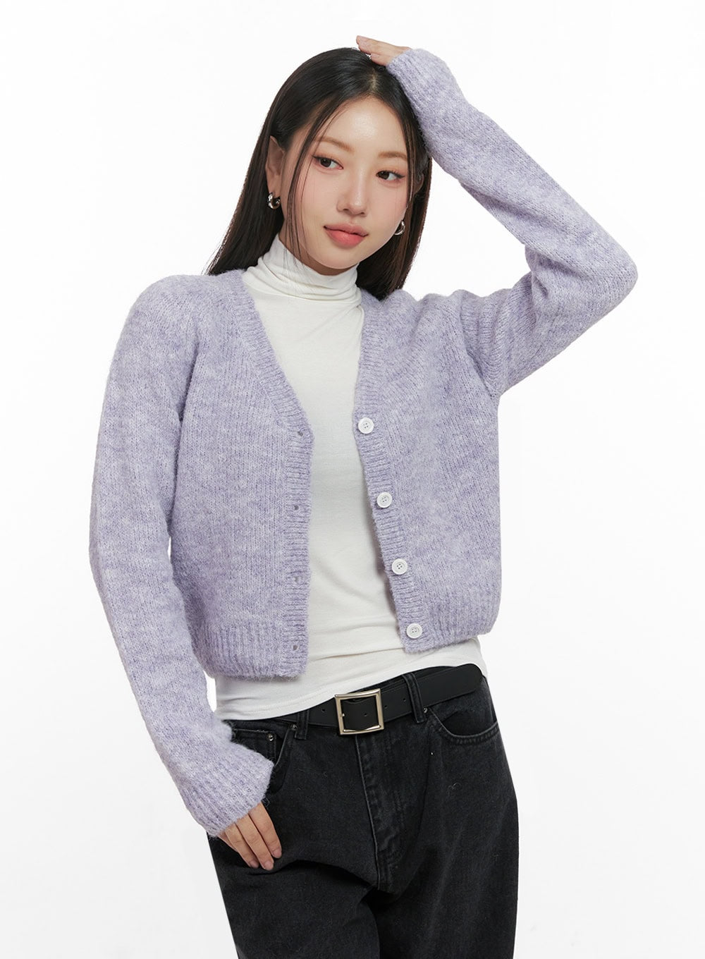 cozyknit-wool-blend-buttoned-cardigan-in415 / Light purple