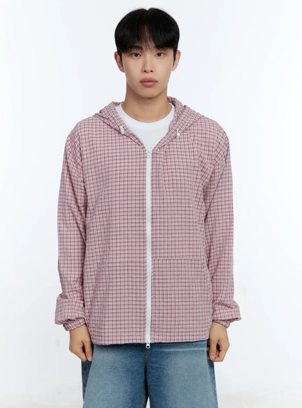 mens-checkered-windbreaker-jacket-ig515 / Pink