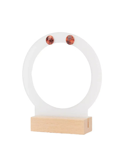 plaid-button-earrings-id526 / Red