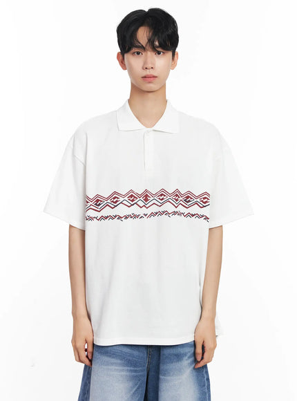 mens-patterned-polo-shirt / White