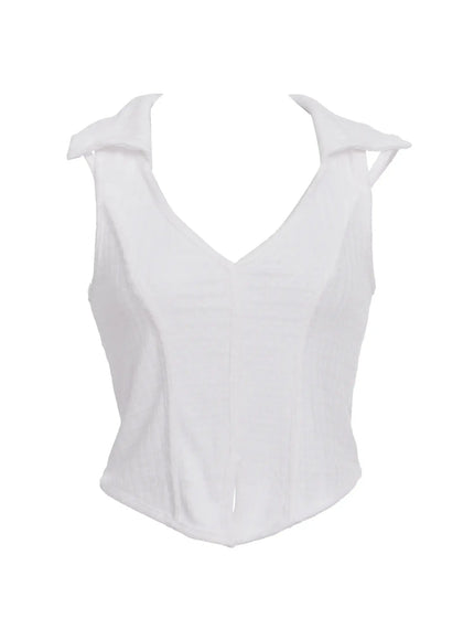 waffle-collar-sleeveless-top-ic503 / White