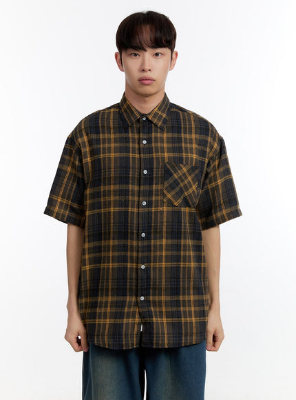 mens-plaid-collared-oversized-shirt-ia507 / Yellow