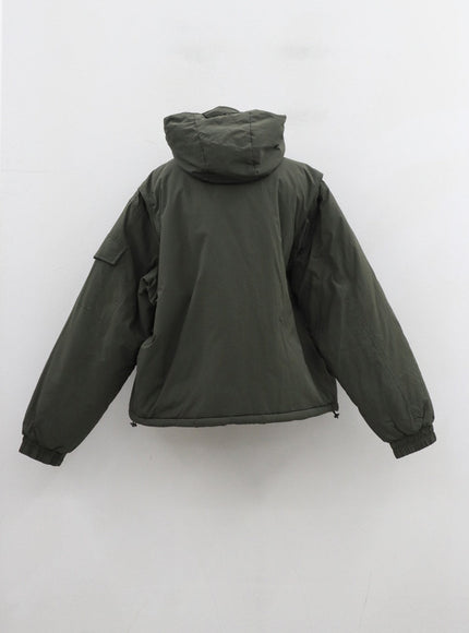 Plus Twin Front Pocket Hoodie Puffer Jacket ID27