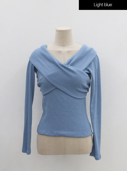 Off-Shoulder Cross Knit Long Sleeve T-Shirt IN07