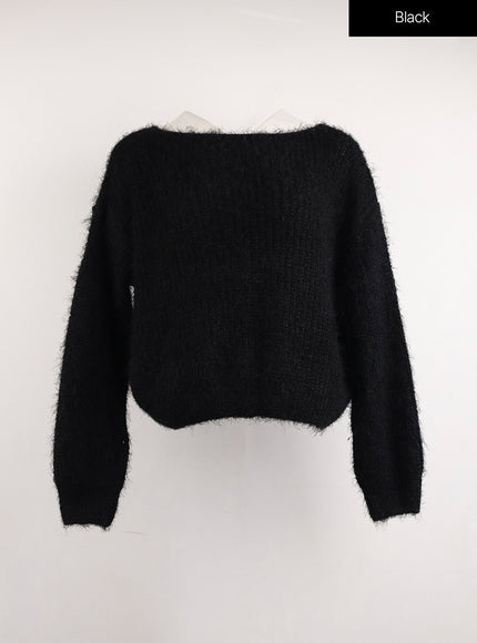 fuzzy-boat-neck-knit-sweater-ij410 / Black