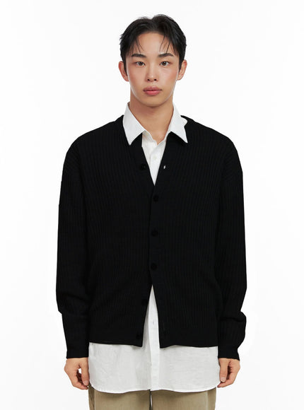 mens-knitted-v-neck-cardigan-in426 / Black