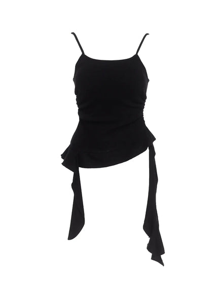 asymmetric-frill-long-tank-top-ic503 / Black