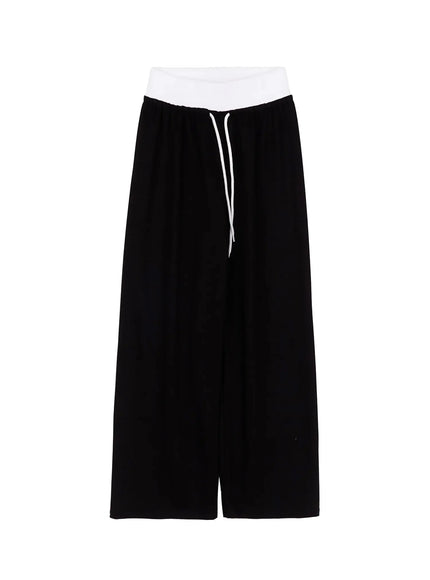 layered-wide-leg-sweatpants-iy504 / Black