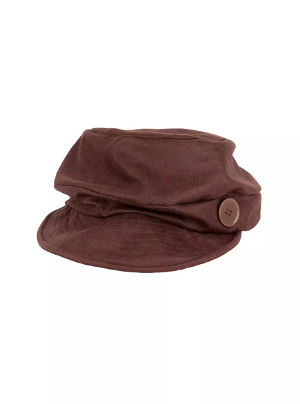 buttoned-faux-leather-cap-in528 / Brown