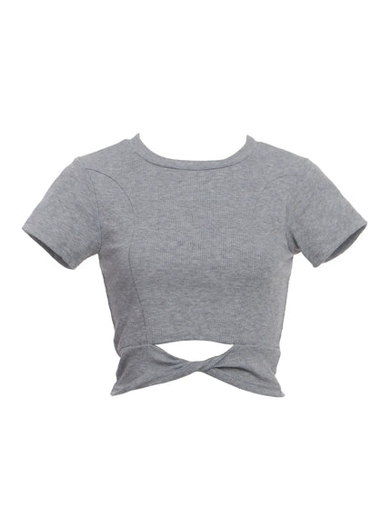 twisted-knot-front-cropped-tee-ic503 / Gray
