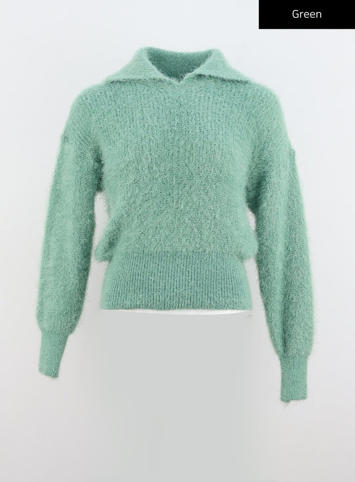 fuzzy-knit-collar-sweater-io320 / Green