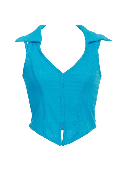 waffle-collar-sleeveless-top-ic503 / Blue