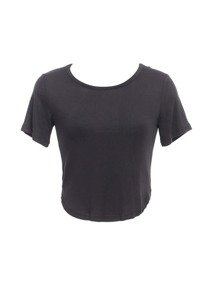 essential-cropped-round-neck-tee-ic503 / Dark gray