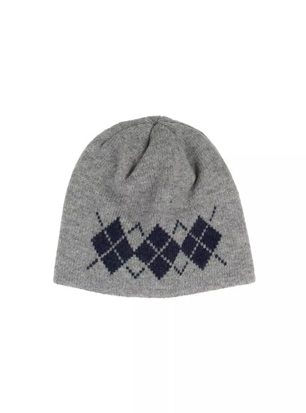 argyle-knit-beanie-id525 / Gray