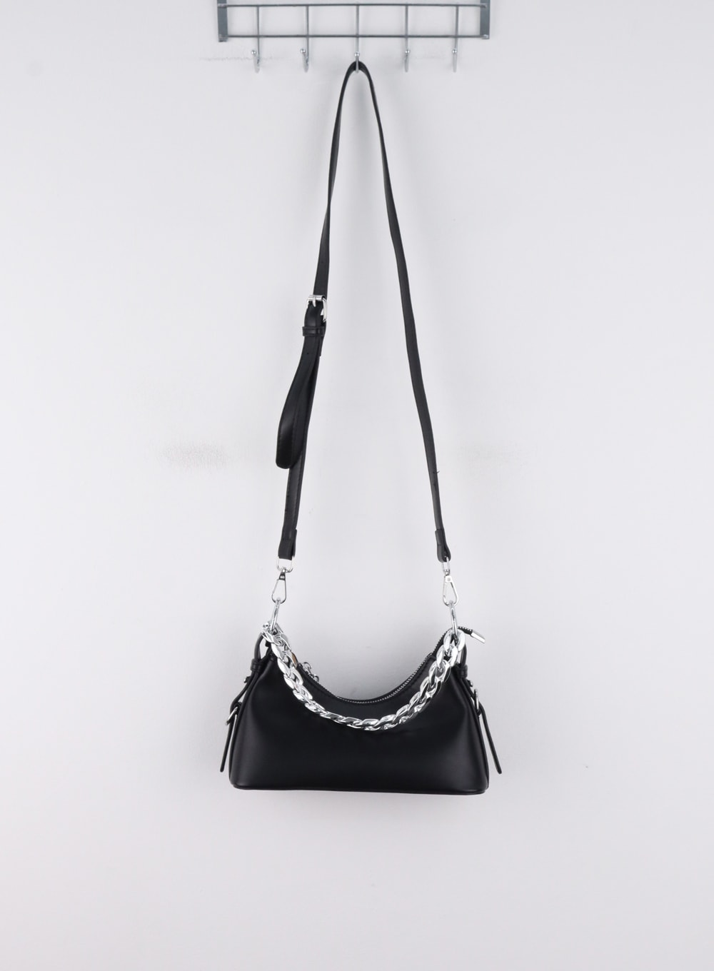 Faux Leather Chain Baguette Bag