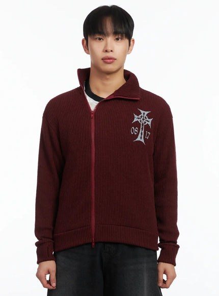 Cross Print High Neck Zip-Up Cardigan ID515