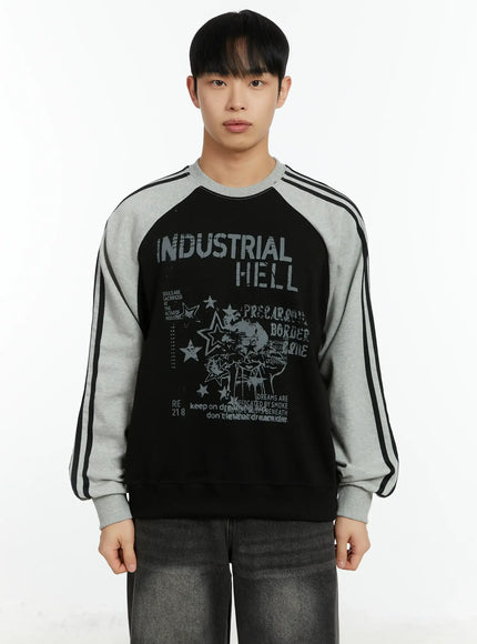 mens-raglan-track-style-crewneck-sweatshirt-if511 / Black