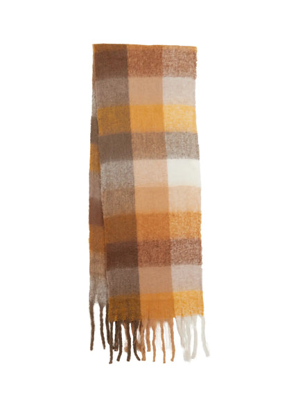 fuzzy-checkered-scarf-in512 / Brown