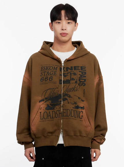 Men's Vintage Wash Graphic Zip-Up Hoodie IO523