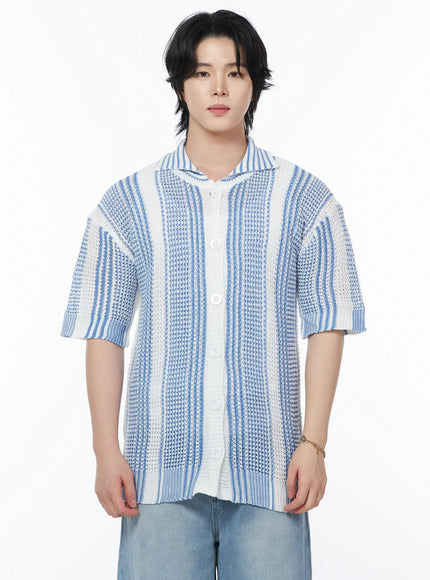 mens-striped-short-sleeve-knit-cardigan-iy525