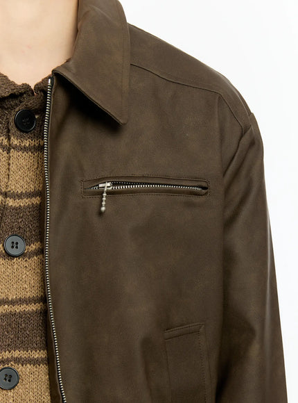 Men's Textured Faux Leather Jacket IN503