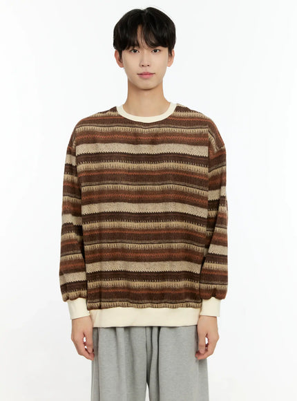 mens-striped-casual-knit-sweater-io531 / Beige