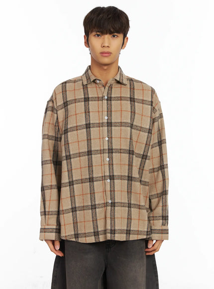 mens-plaid-button-up-shirt-ij514 / Beige