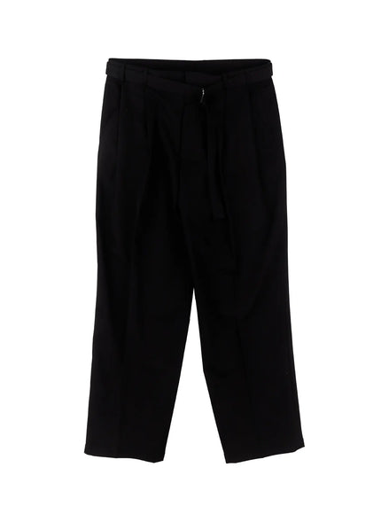 mens-classic-belted-wide-leg-pants-io506 / Black