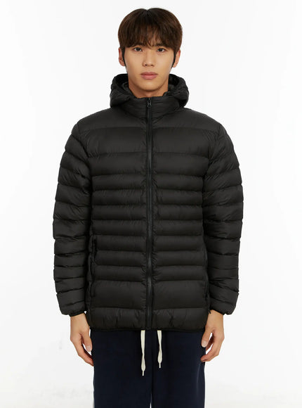 mens-lightweight-detachable-hood-puffer-jacket-id523 / Black
