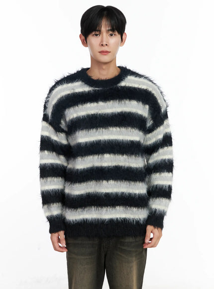 mens-cozy-striped-sweater-ij521 / Black