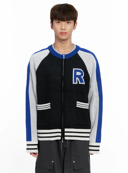 mens-knit-varsity-jacket-io506 / Black