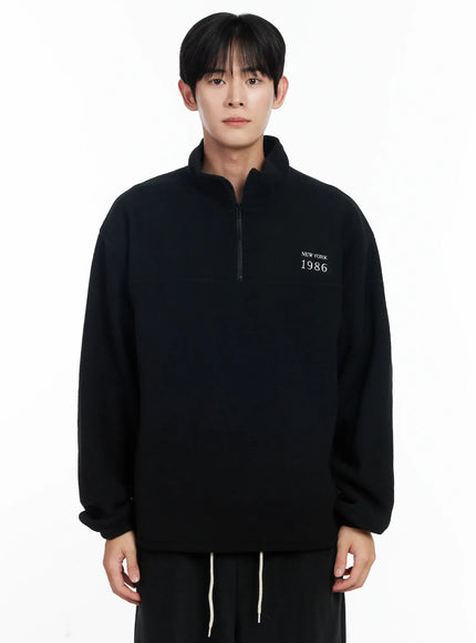 mens-warm-fleece-quarter-zip-sweatshirt-ij521 / Black