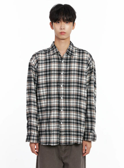 mens-classic-plaid-button-up-shirt-is519 / Black