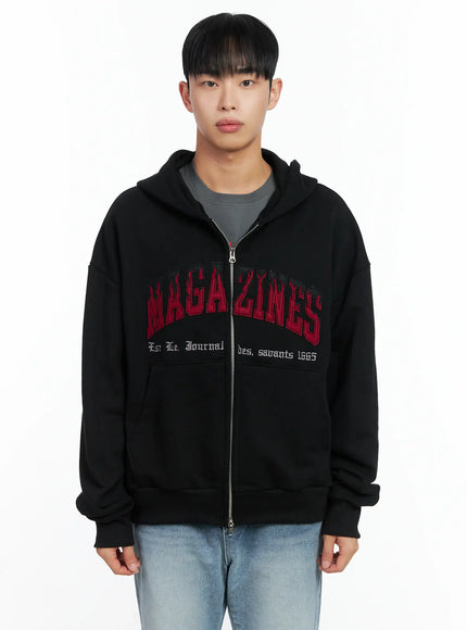 mens-graphic-magazine-zip-up-hoodie-in518 / Black