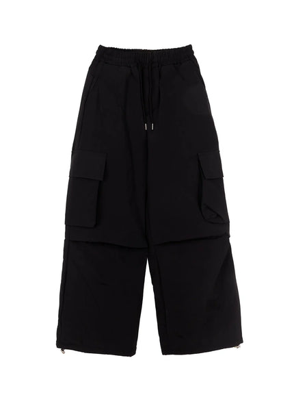 mens-string-wide-cargo-pants-in512 / Black