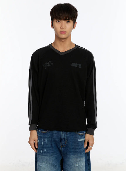 mens-waffle-knit-track-long-sleeve-tee-im530 / Black