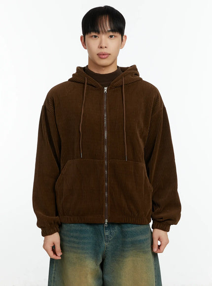 mens-corduroy-two-way-zip-up-hoodie-if510 / Brown