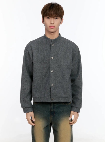 mens-wool-blended-crop-cardigan-in512 / Dark gray