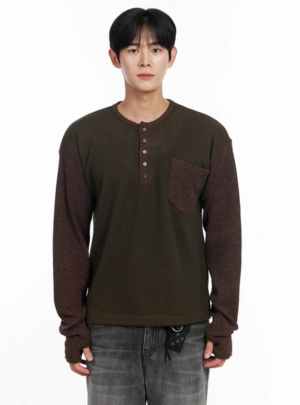 mens-two-toned-wool-knit-long-sleeve-top-ij521 / Dark green